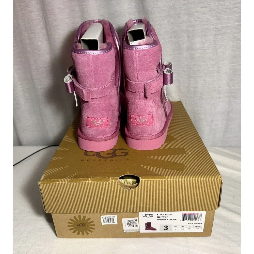 Brand NEW NIB UGG Kids Youth Girls Joleigh Glitter Bow Boots Size 3 Pink Rose